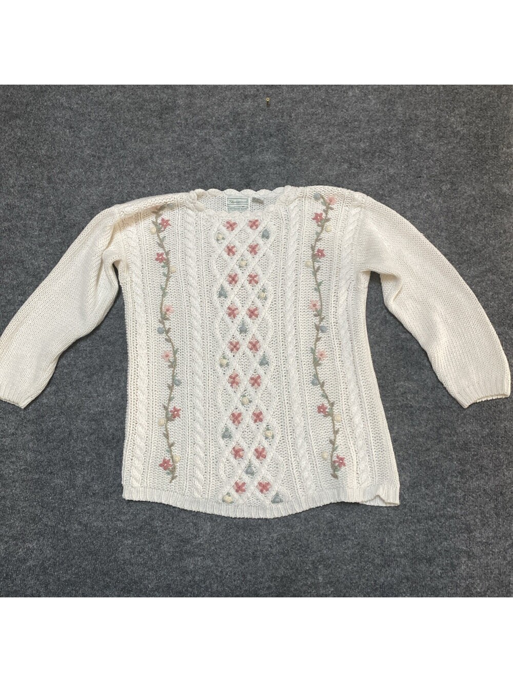Vintage SHENANIGANS Hand Knit Embroidered Cottagecore Tunic Sweater Sz S Ac